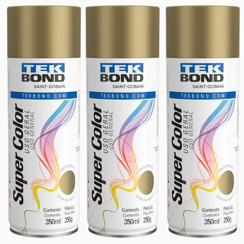 3 Tinta Spray Dourado 350ml - Tekbond