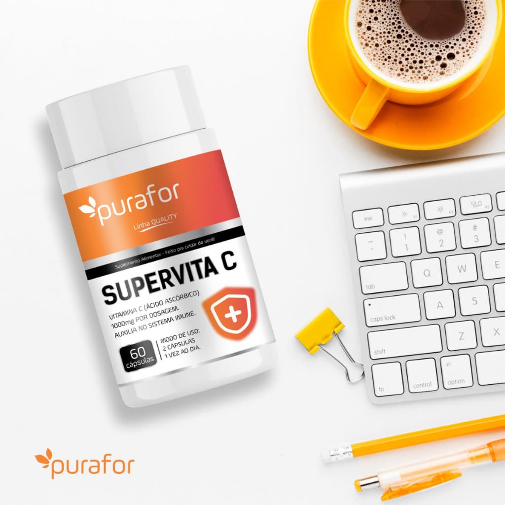 Suplemento Super Vitamina C Ácido Ascórbico 1000mg 60 Caps Fórmula Concentrada e 100% Pura