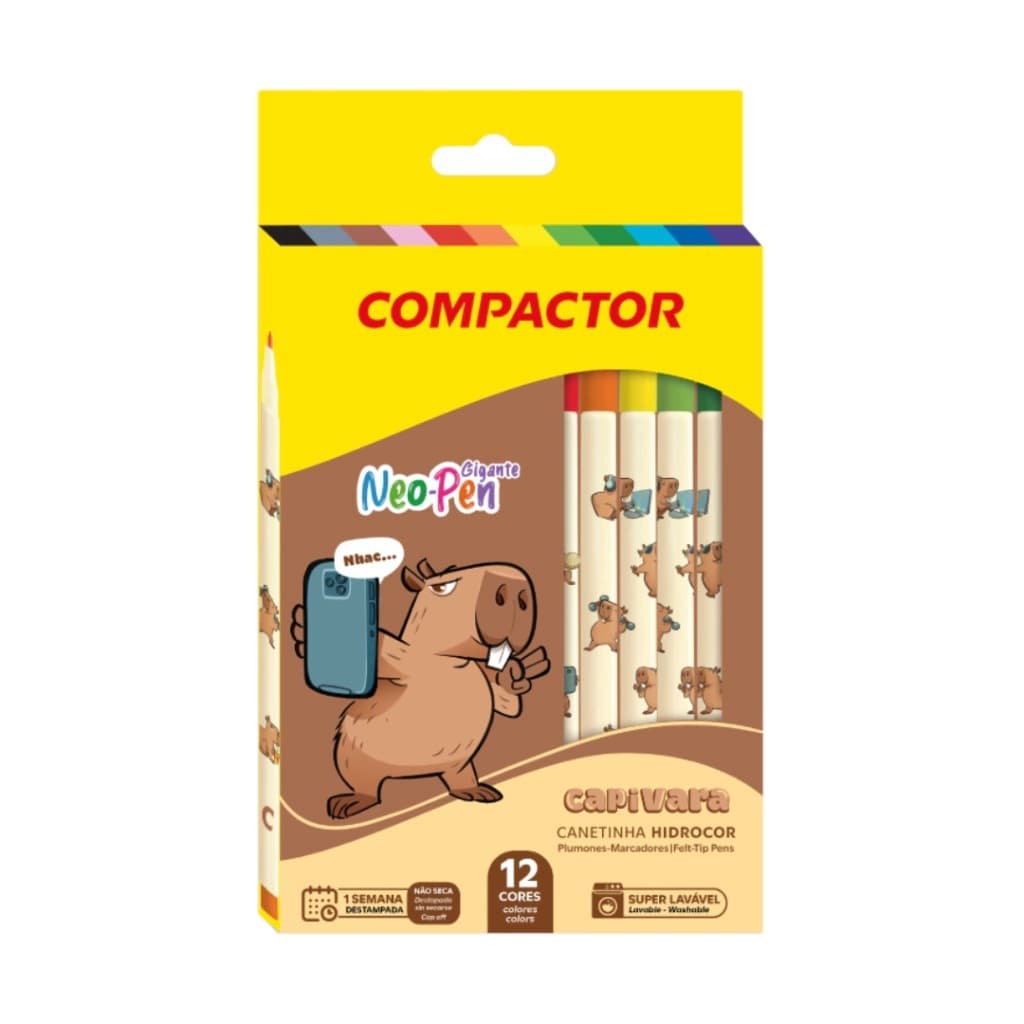 Caneta Hidrográfica Neo Pen Gigante Capivara 12 cores com cheiro Compactor