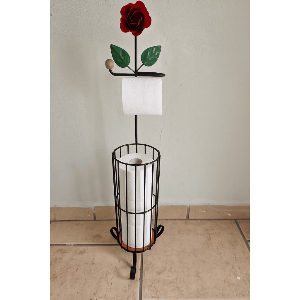 Porta Papel Higiênico De Cesto Chão Ferro E Rosas