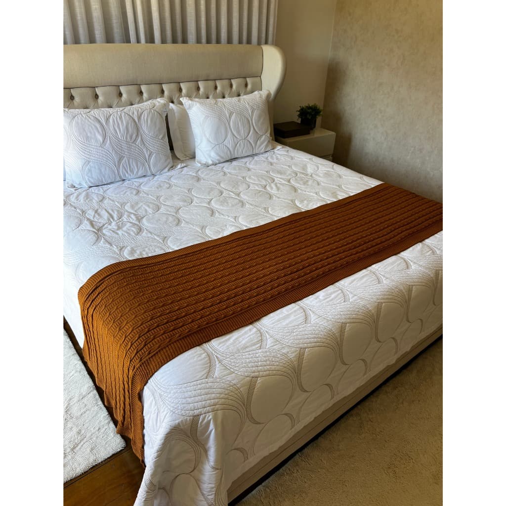 Peseira Manta Trancinha Sala Cama Queen Sofa Tricot 230x60cm