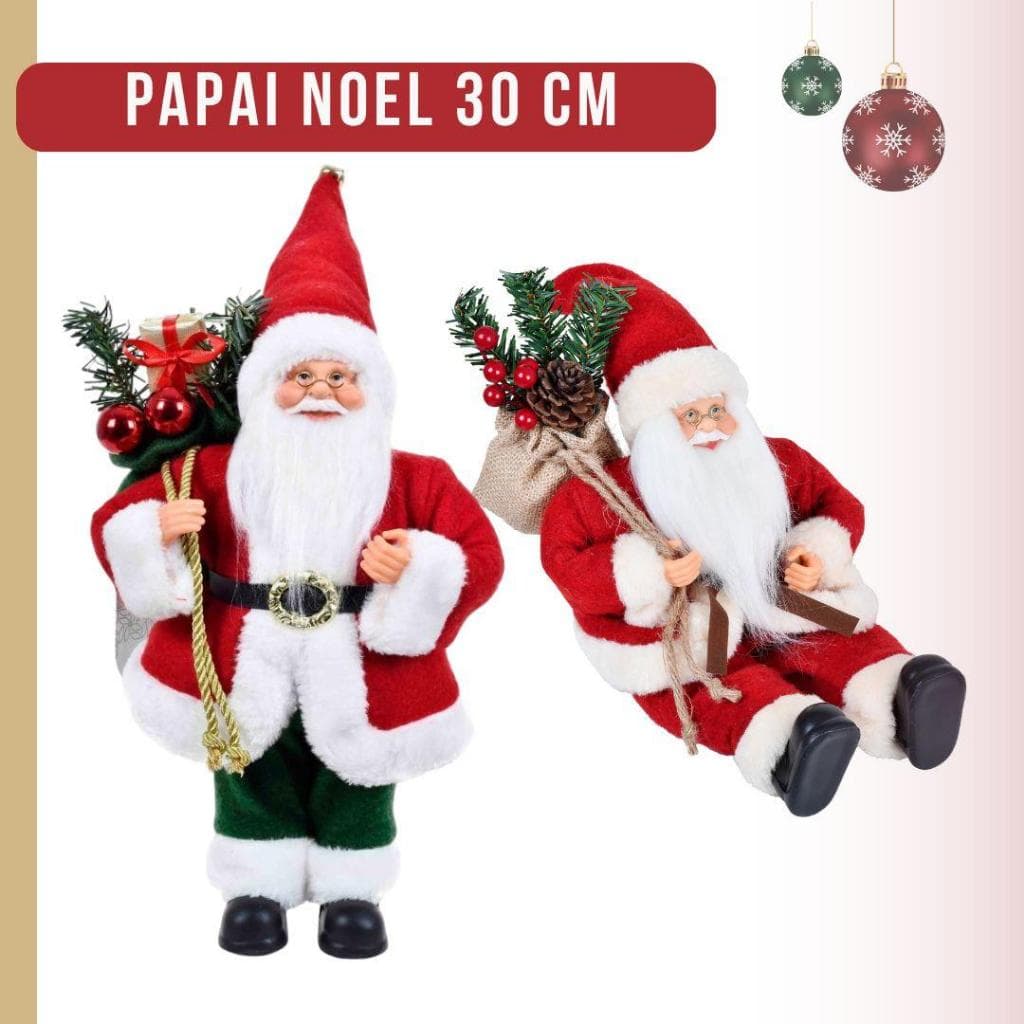 Bonecos Papai Noel Em Pé e Sentado 30Cm Grillo