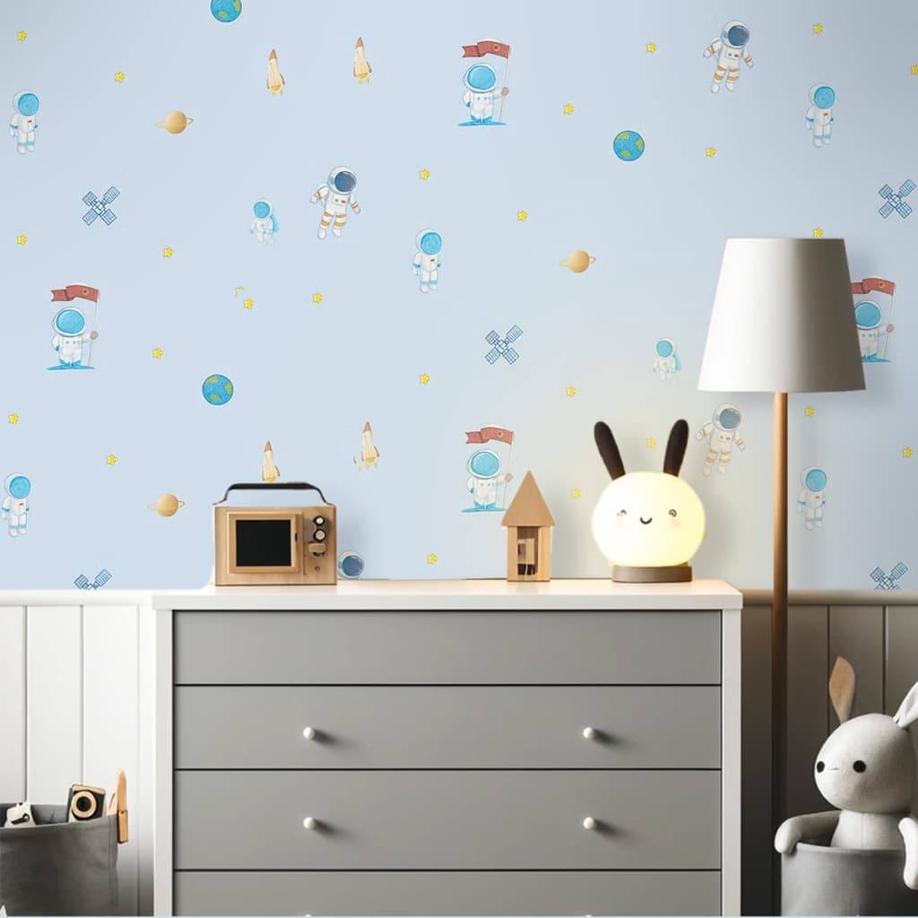Papel de Parede Para Quarto  Menino Decoração Infantil Fundo Claro Azul