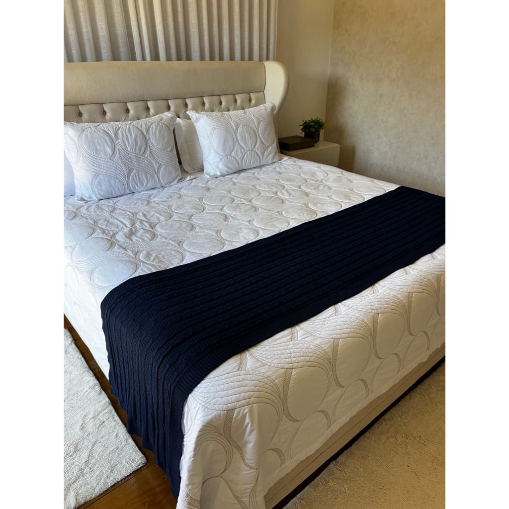 Peseira Manta Trancinha Sala Cama King Sofa Tricot 260x60cm