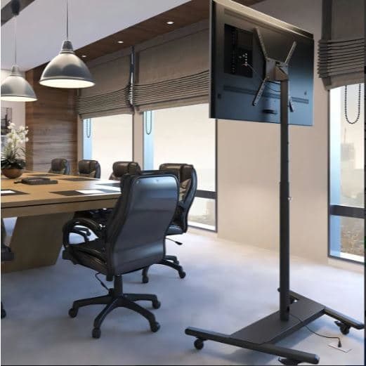 Pedestal de chão para TV 19' a 56' Pol 1200 a 1800 cms PRETO - Multivisão Com Rodizio