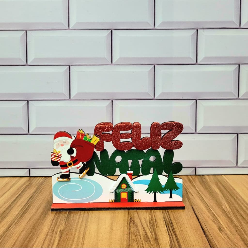 Placa Feliz Natal Papai Noel Enfeite Decoração Natal 18cm
