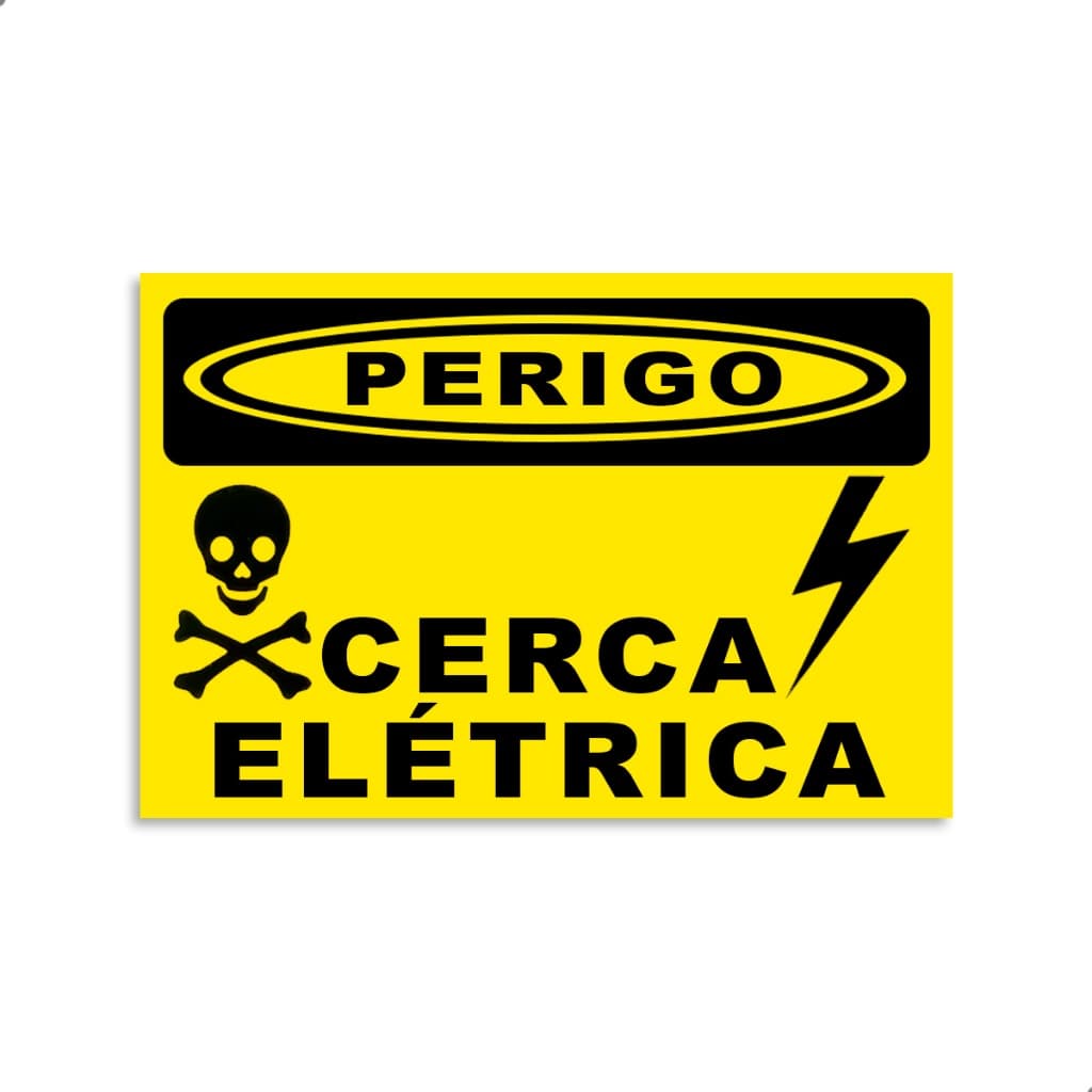 Kit 5 Placas Advertência Cerca Elétrica Material PS Resistente com Furos para Fixação em Muros e Alambrados