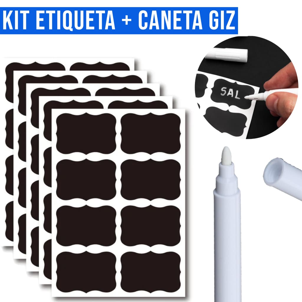 Etiquetas Adesivas Lousa em Vinil Preta com Caneta de Giz 40x20mm Para Tempero