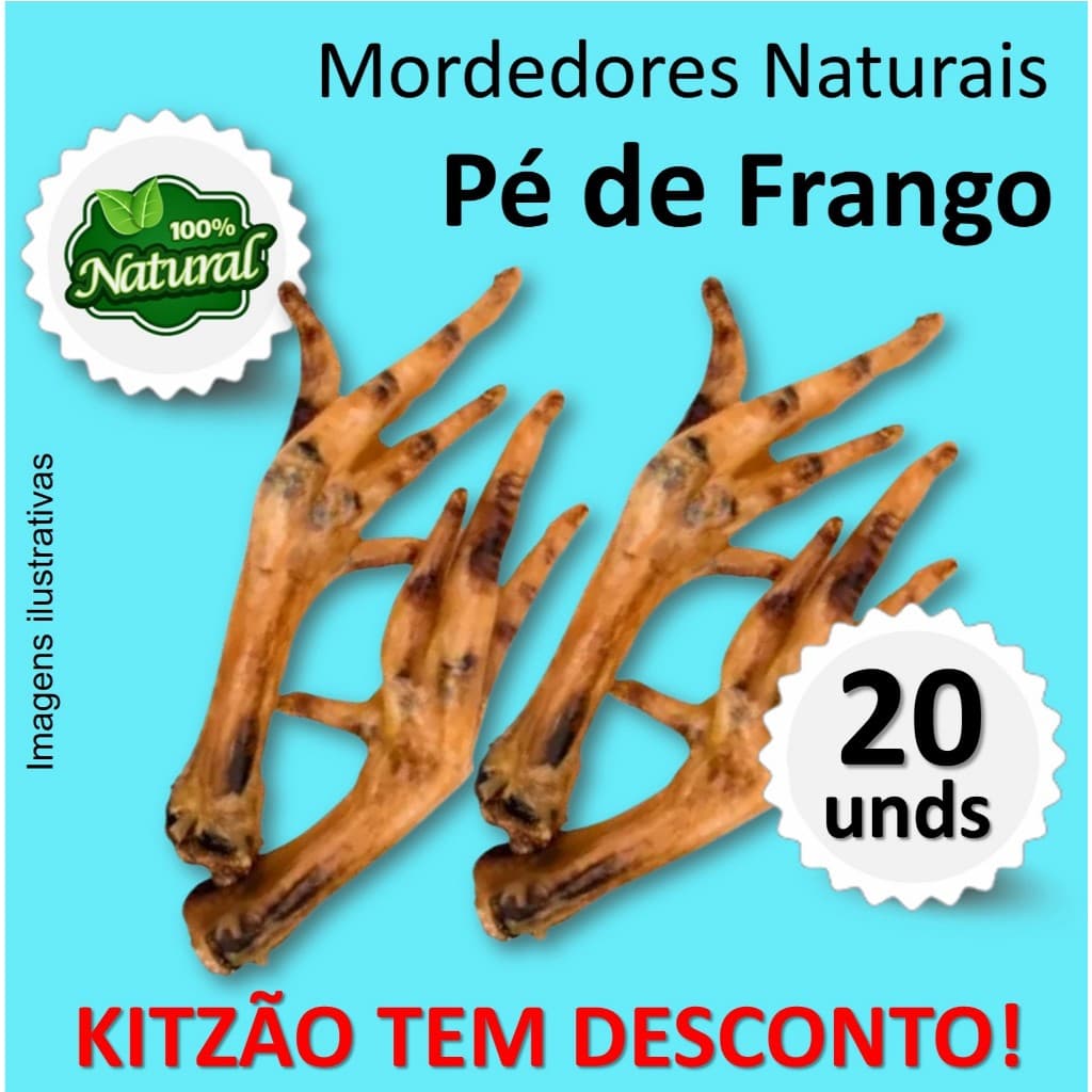 kit Mordedor Petisco Natural Cães Pé Frango Desidratado NutriCão Pet Food Osso Cachorro Interativo