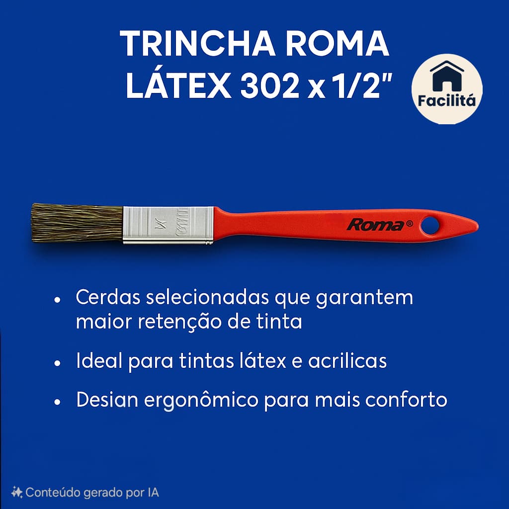 Kit de Trincha Roma Látex 302 x 1/2" – Pintura Uniforme e Acabamento Profissional