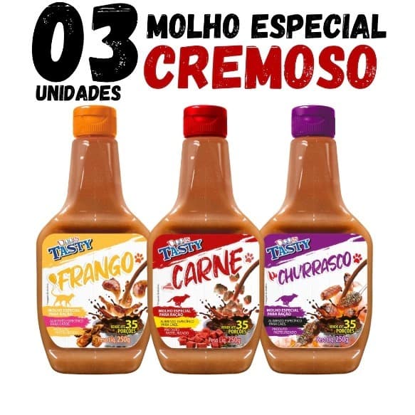 Kit 3un Molho Especial  Vários Sabores Para Ração Cães Cremoso iPet Tasty 250g