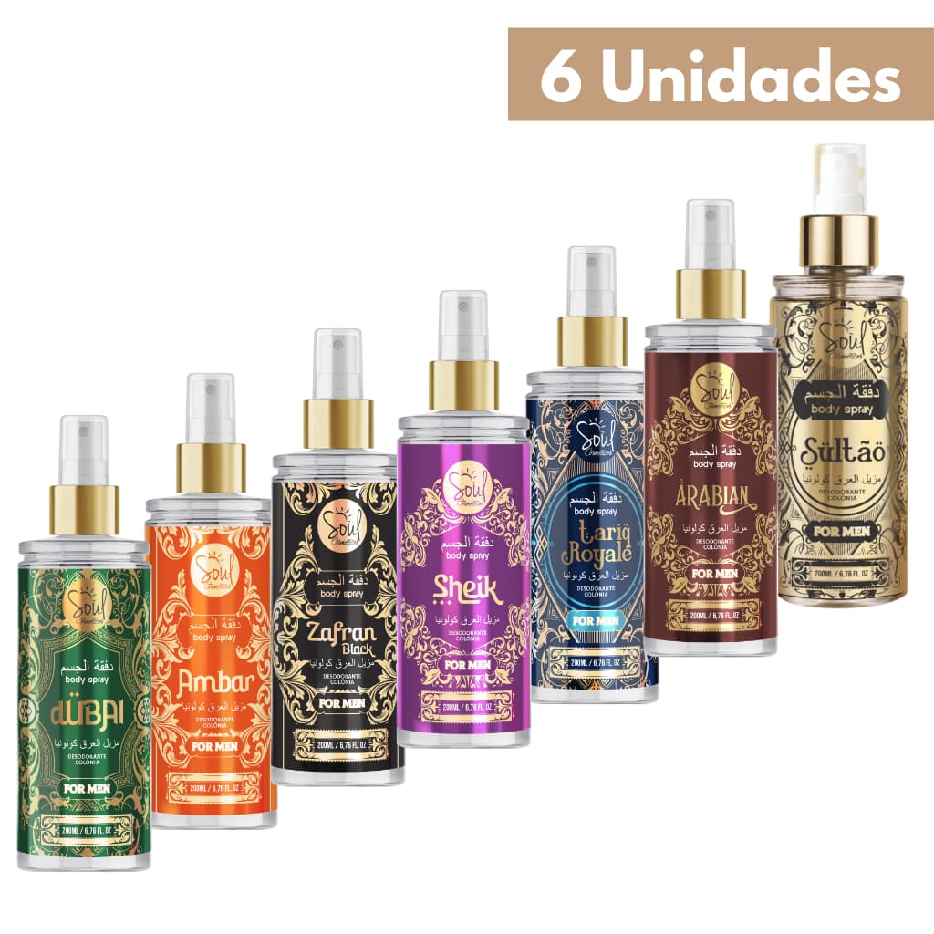 Kit 6 Body Splash Masculino Arábe Pós Banho Soul Cosméticos 200ml