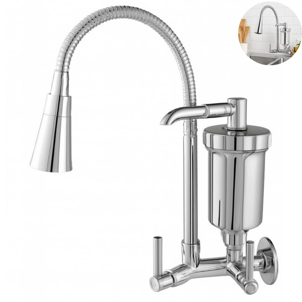 Torneira Filtro Purificador Água Cozinha Pia De Parede Flexível Cone 1/4 de Volta