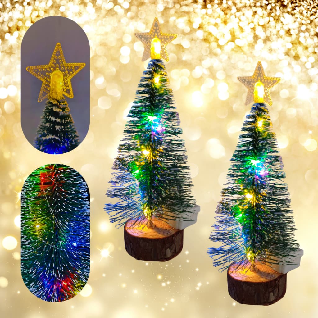 Kit 2 mini arvore de natal luxo pinheiro decoração mesa escritório led colorido