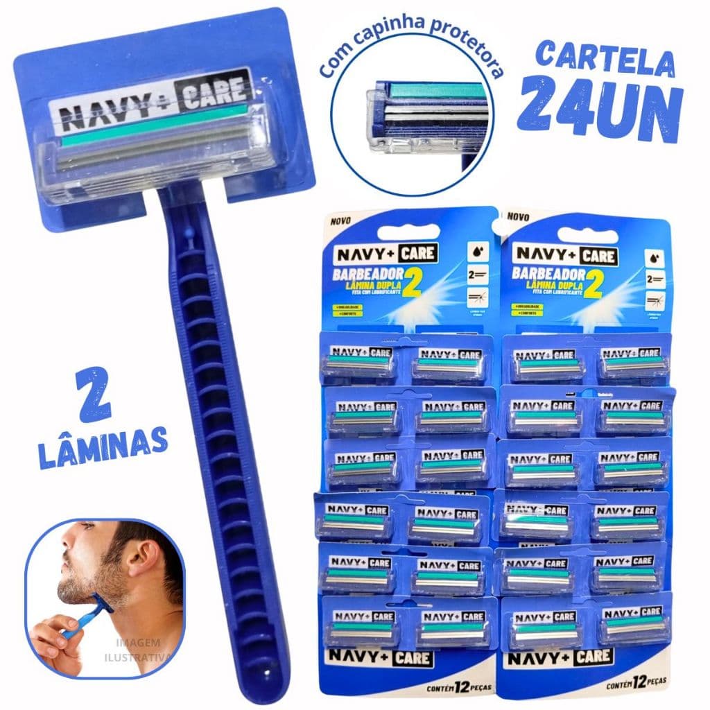 Aparelho De Barbear Descartavel 2 Lâminas Cartela Com 24 Unidades Barbeador