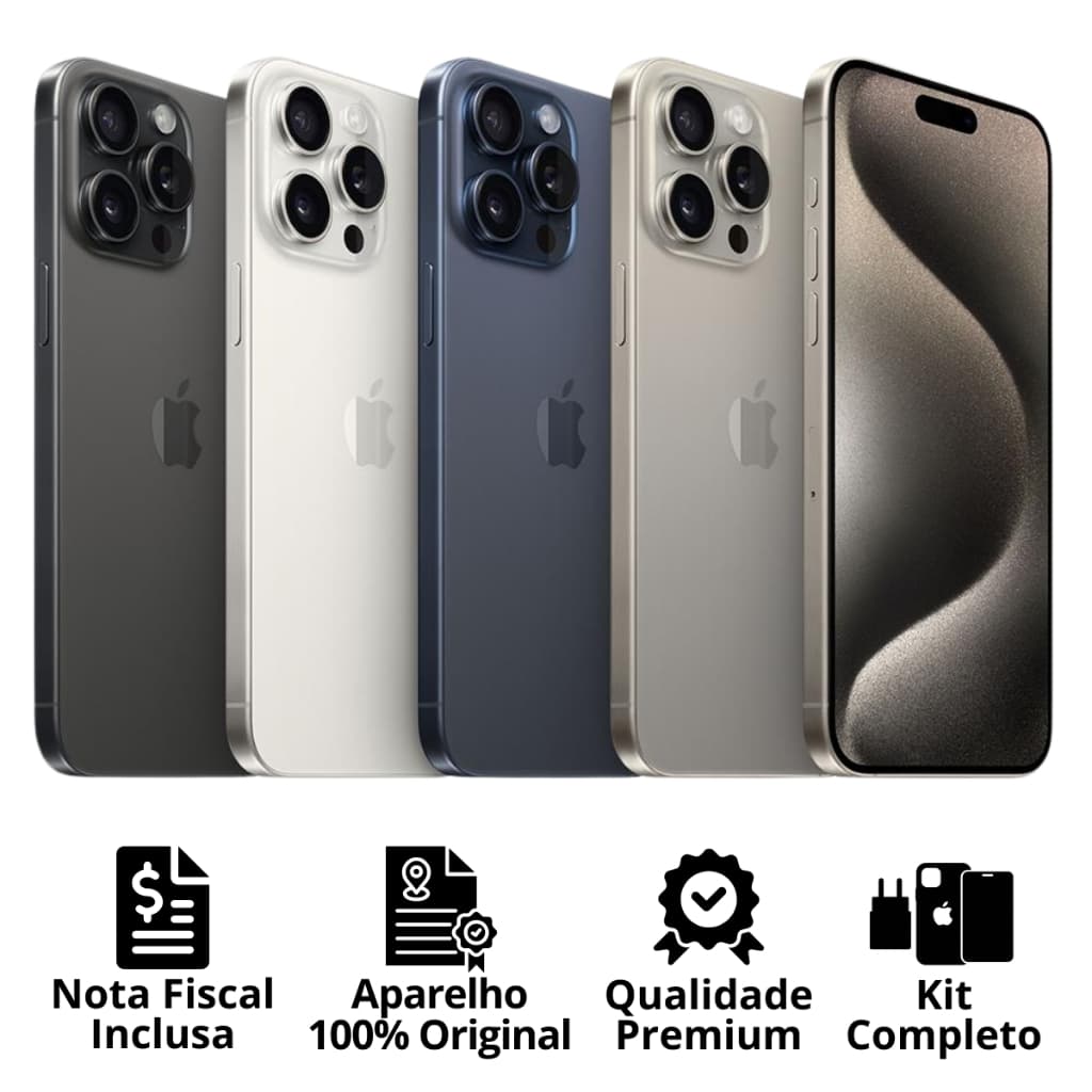 Celular iPhone 15 Pro Max (128GB) (256GB) 100% Original Apple Seminovo Vitrine Bateria 85% a 100% NF Carregador Película