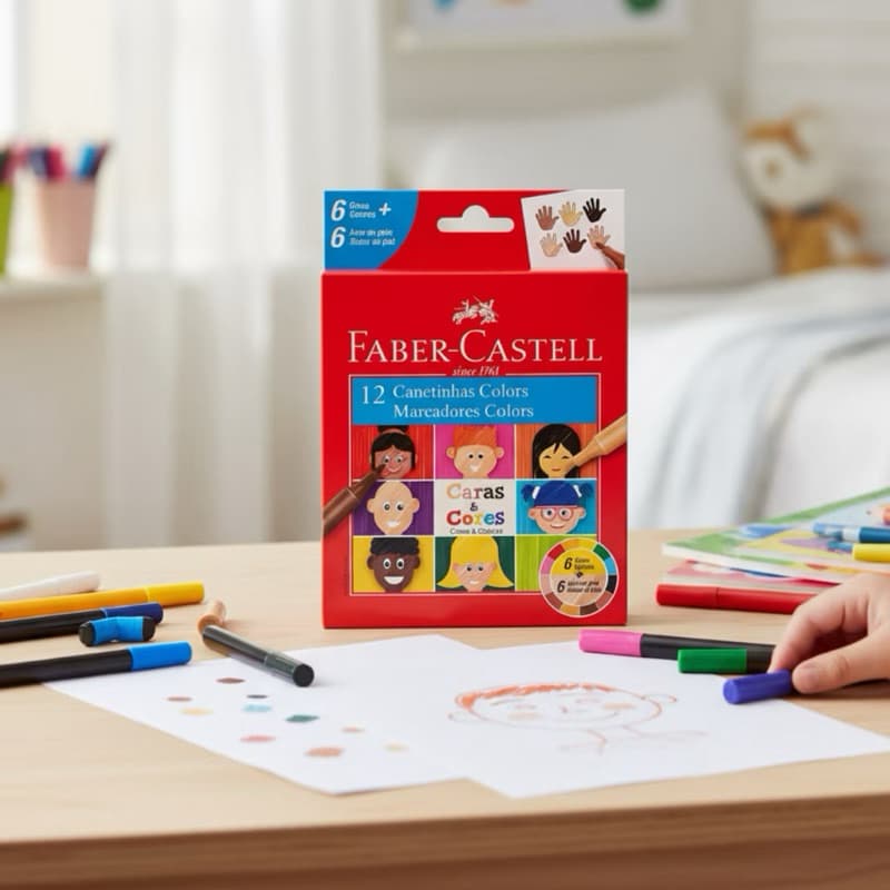 Kit Canetinha Escolar Hidrografica 12 Cores Vivas Faber Castel
