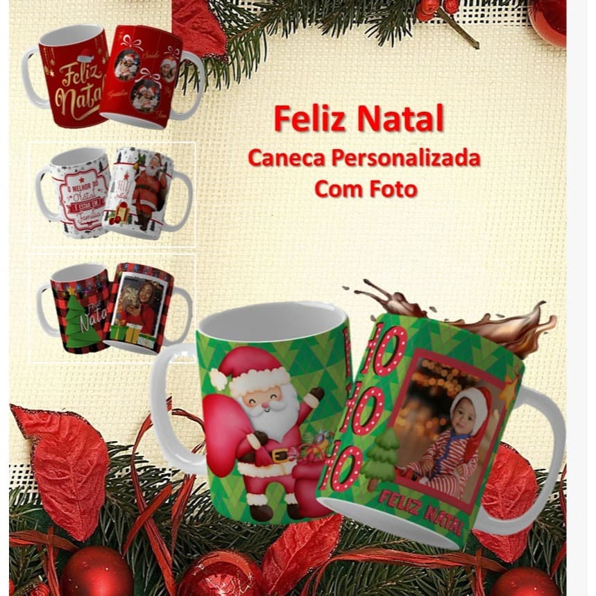 Caneca Personalizada Porcelana Cerâmica Foto Boas Festas Feliz Natal Presente Natalino Papai Noel