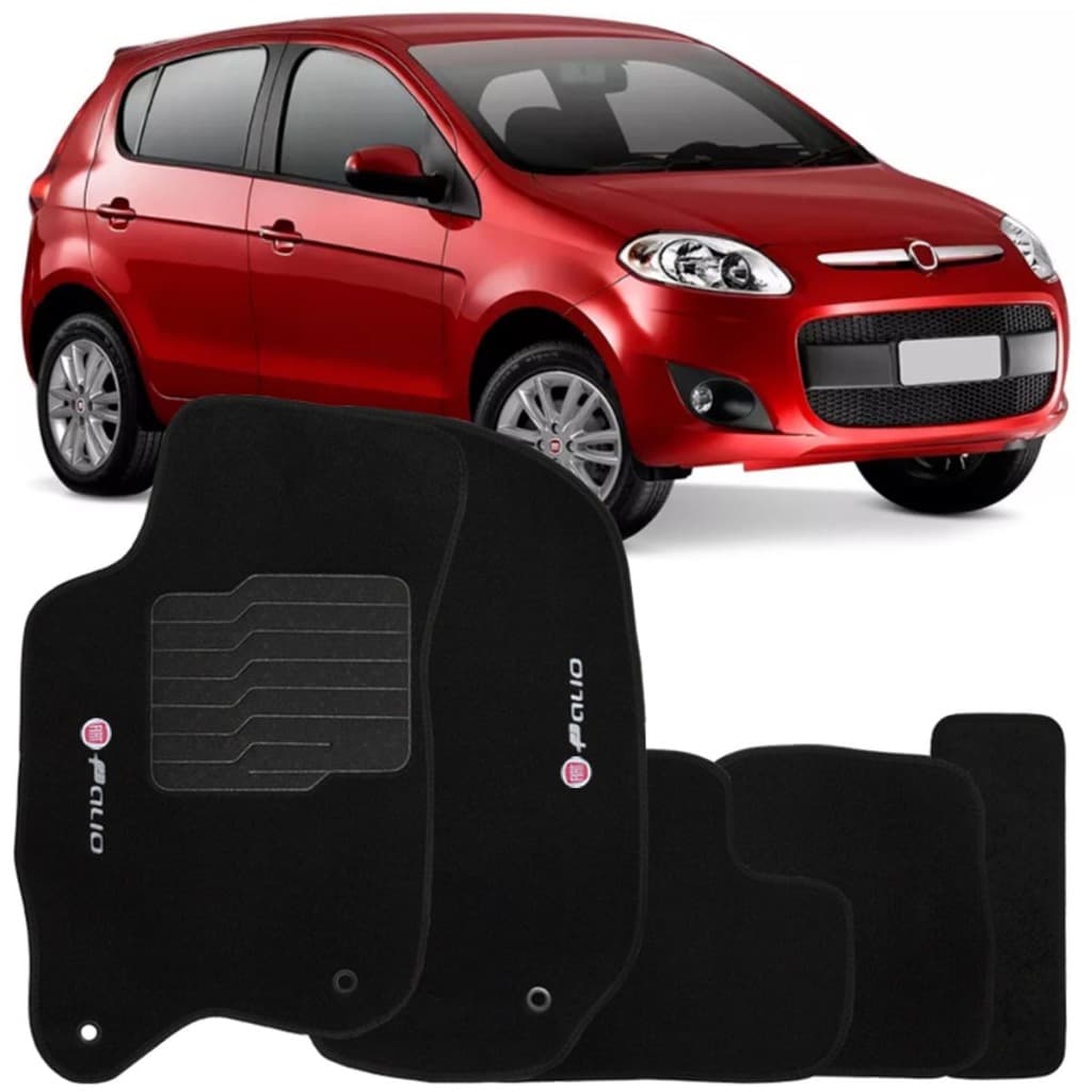 Tapete Carpete Novo Fiat Palio 2012 à 2018 Logo Bordado Jogo 5 Peças Personalizado Automotivo