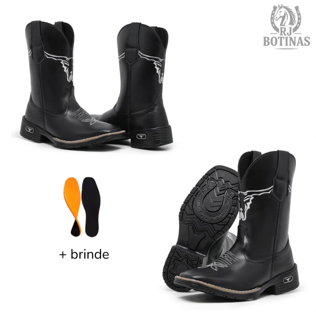 Bota Texana Cano Longo com Bordado de Cara de Boi (+ Brinde)