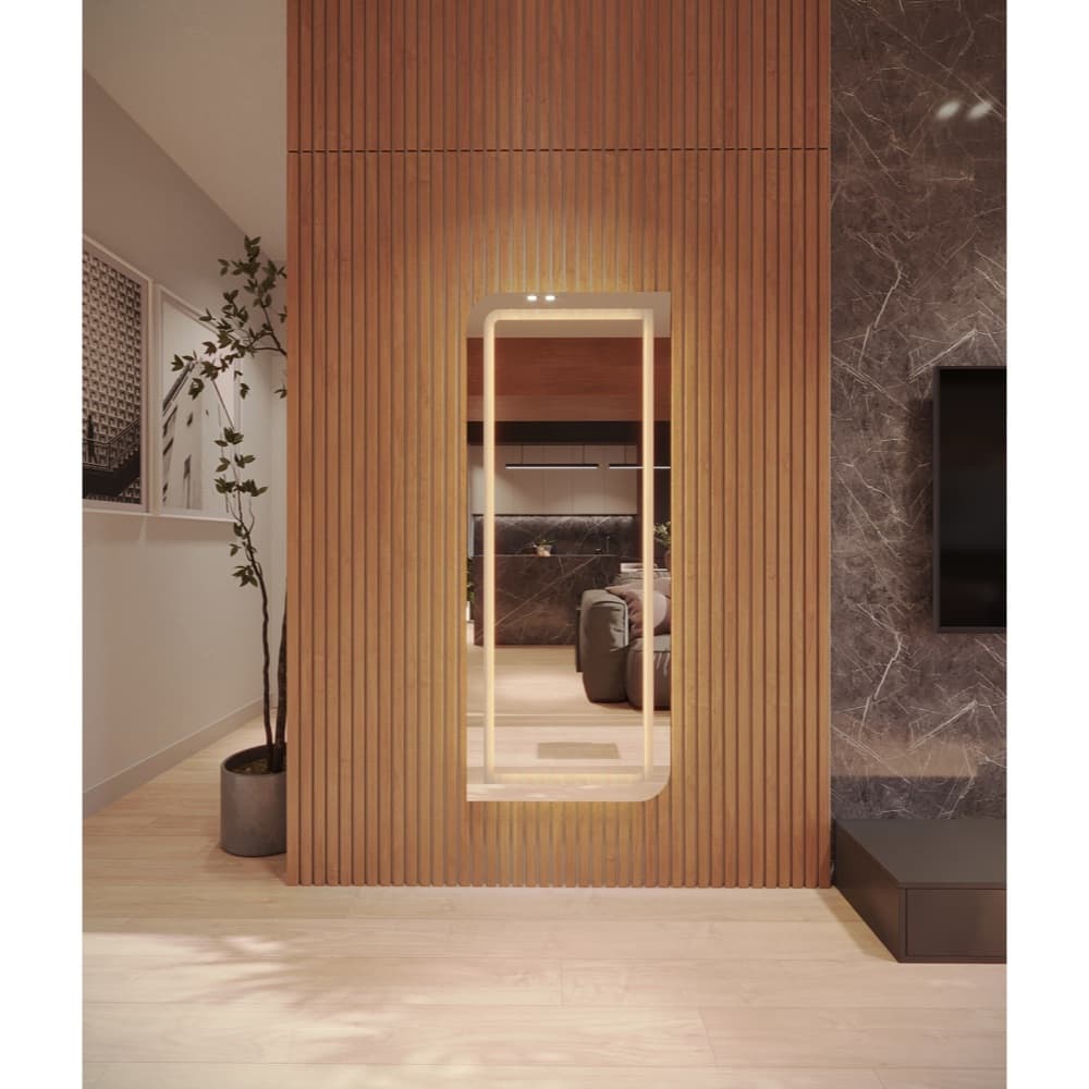 Espelho Orgânico EL24 Corpo Inteiro 150cm x 60cm Polido LED Jateado Luz Branca e Luz Amarela Sala Quarto Banheiro