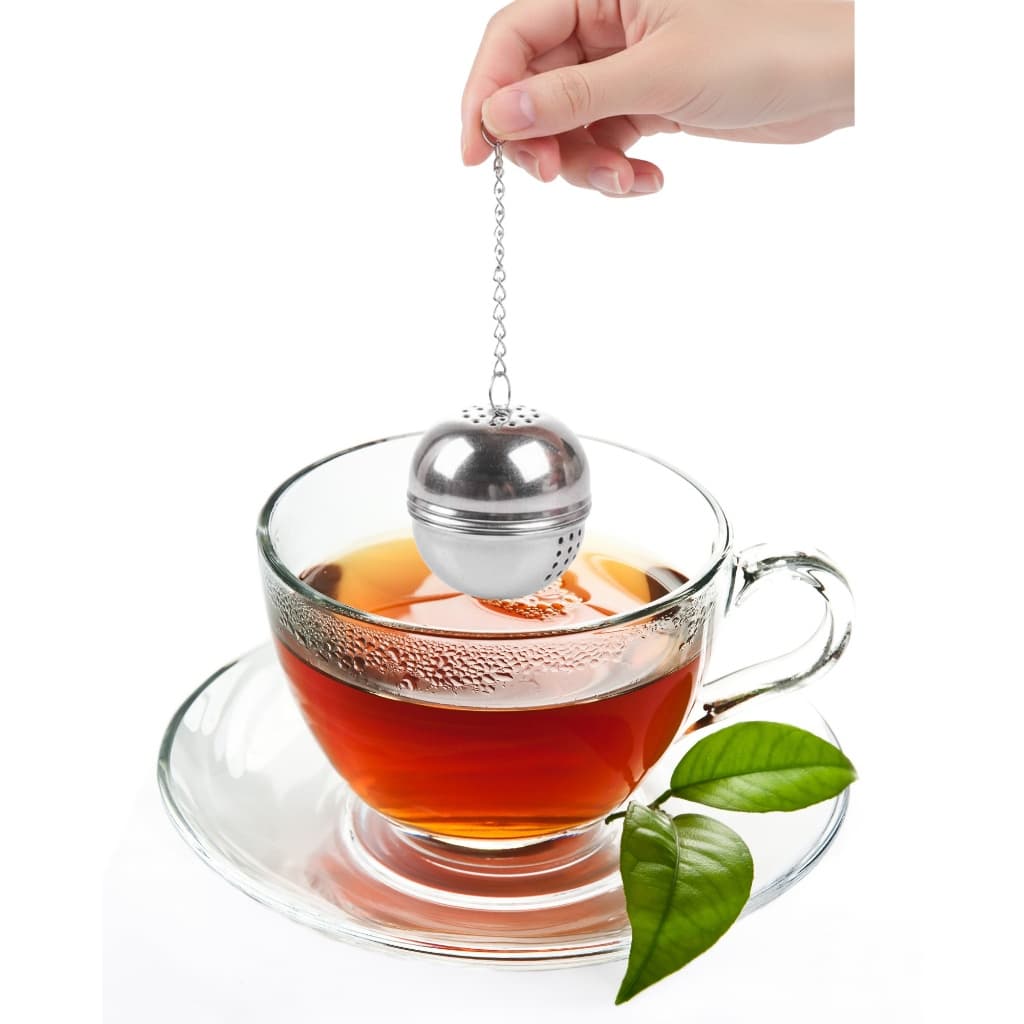 Infusor de Chá tipo Coador Bola Esfera Aço Inox com Gancho e Corrente Ervas Naturais Reutilizável