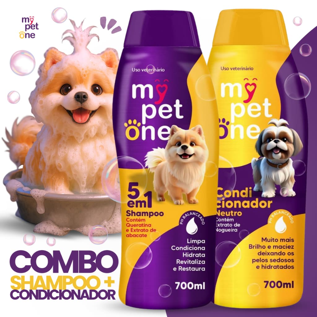 Kit Shampoo Premium 700 mL 5 em 1 + Condicionador Mypetone