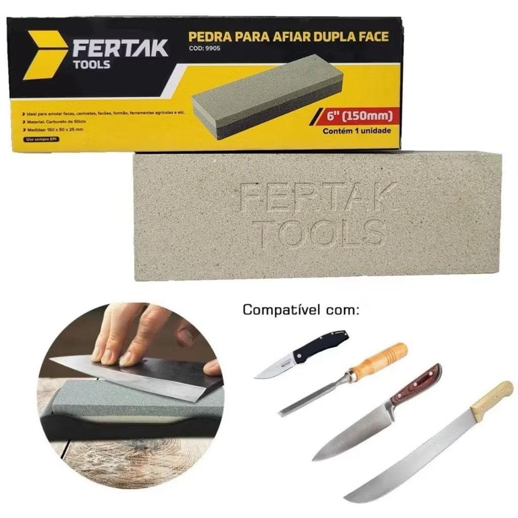 PEDRA DE AMOLAR FACA DUPLA FACE RETANGULAR 8" - 20CM FERTAK, AMOLADOR DE FACAS PROFISSIONAL, CHURRASCO MODERNO