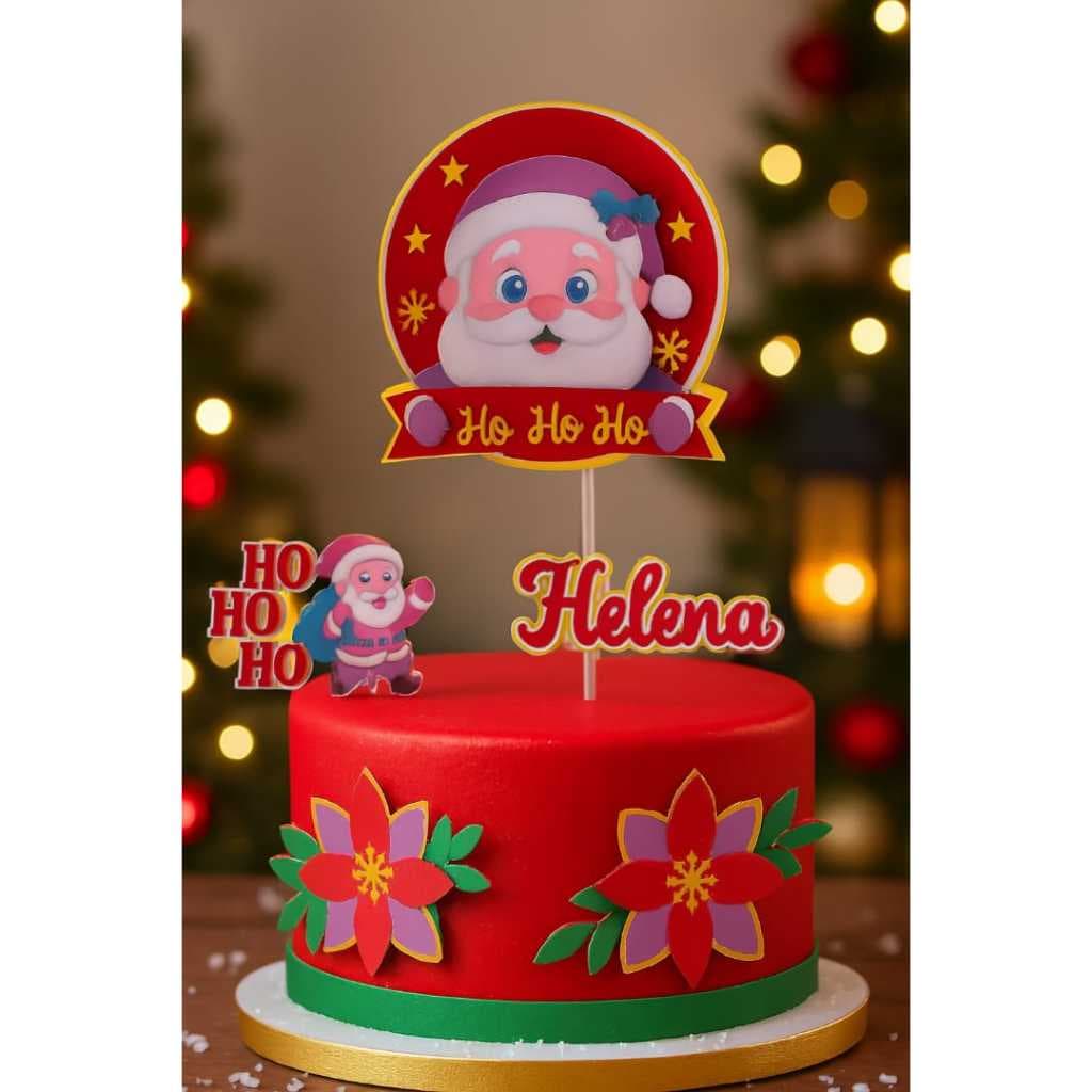 Topo de Bolo Redono Papai Noel| Festa de Natal|Vai Montado| Envio Rápido