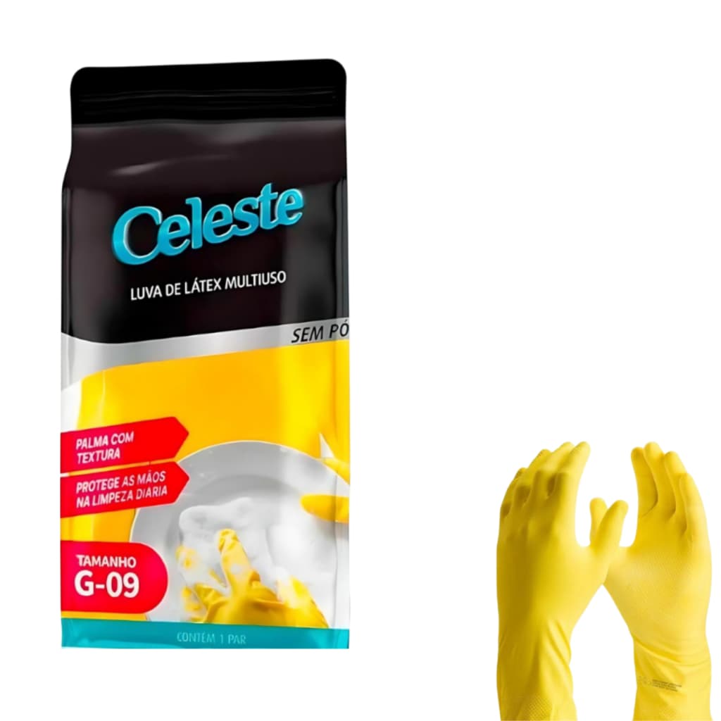 Kit Até 20 Pares Luvas Limpeza Multiuso Látex Amarela Para Limpeza Domicilar TAMANHO P/M/G
