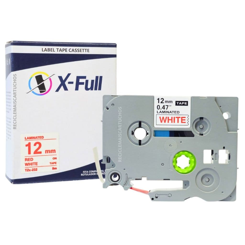 Fita TZe232 TZc232 12mm 8m Vermelho No Branco PT-1100SB PT-1100SBVP PT-1100ST PT-1600 PT-9600 PT-9700PC X-full