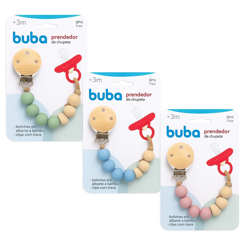Prendedor De Chupeta Para Bebê Buba Silicone E Bambu | Prendedor De Bebê Recem Nascido