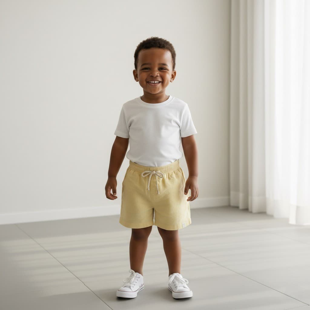 Shorts Linho Bebê Menino Modelo Mauricinho Infantil  Bermuda Confortável verão Amarelo Cores