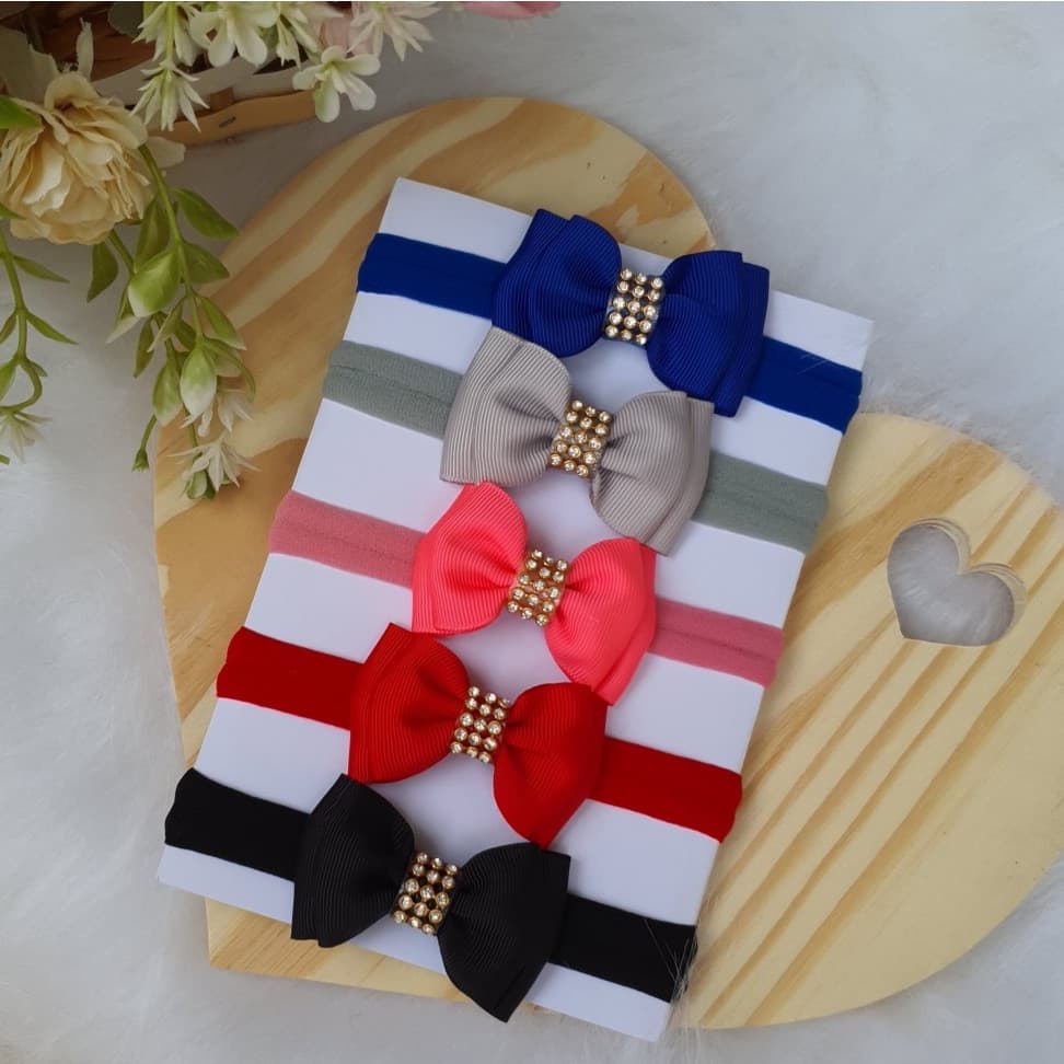 kit 5 faixas de bebê tiara em recém nascido slim laço