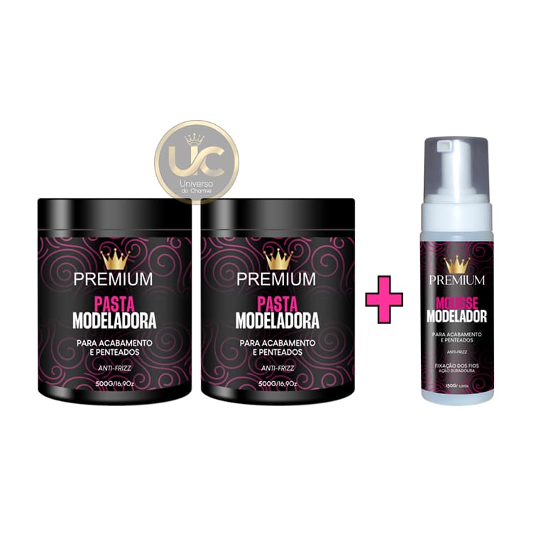 POMADA MODELADORA PREMIUM 500G - 2 UNIDADES + MOUSSE MODELADOR 150ML