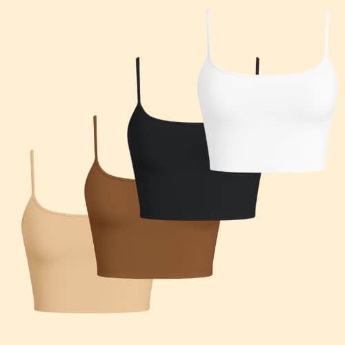 Kit 4 Tops Cropped Femininos Alça Fina com Forro Duplo em Suplex Premium