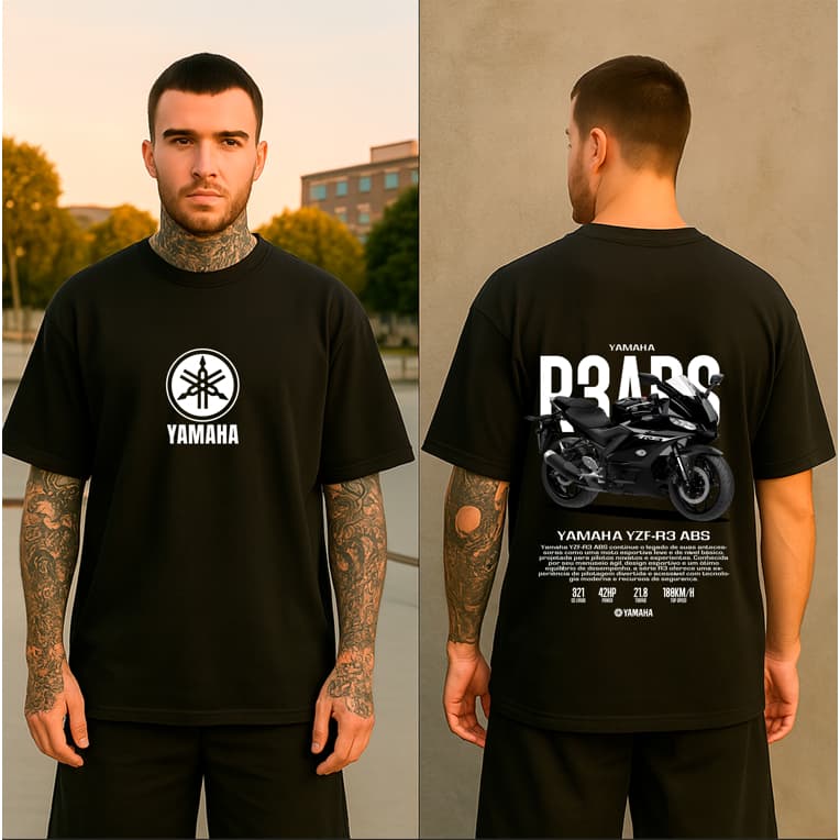 Camiseta Masculina, Estampa de Moto R3 ABS - YAMAHA - Camiseta de algodão macio e confortável -Envio Imediato