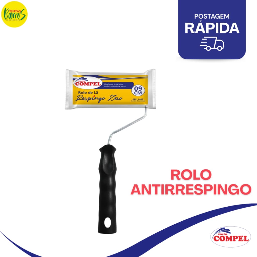 Rolo para pintura não respingar 9cm com Suporte Respingo zero compel