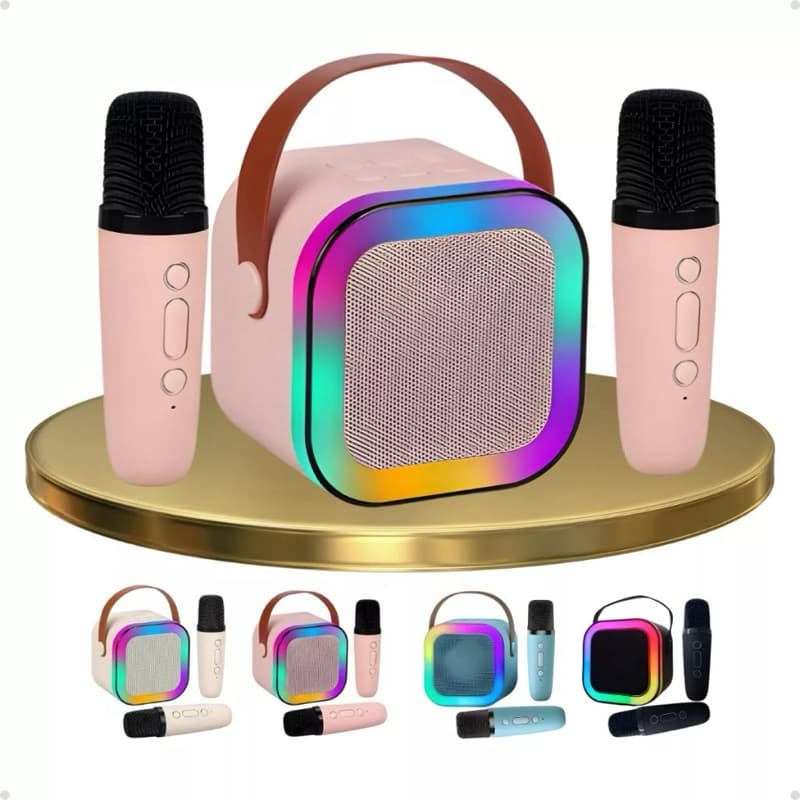 Caixa de som Bluetooth Karaokê Com 1 Microfone - Brinquedo Karaokê Com Voz Mágica 5 modos é 2 Microfone.