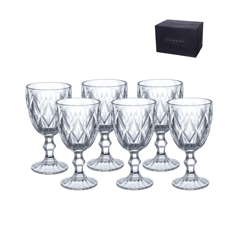 JOGO COM 6 TACA PARA AGUA/VINHO DE VIDRO DIAMOND 320ML - HAUSKRAFT