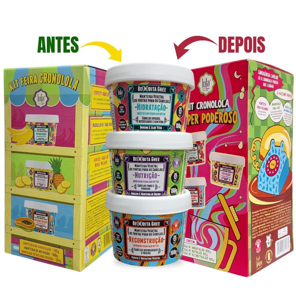Kit Cronolola  Super Poderoso Feira Bem Dita Ghee 300g Manteiga  de Hidratação+Nutrição+Reconstrução