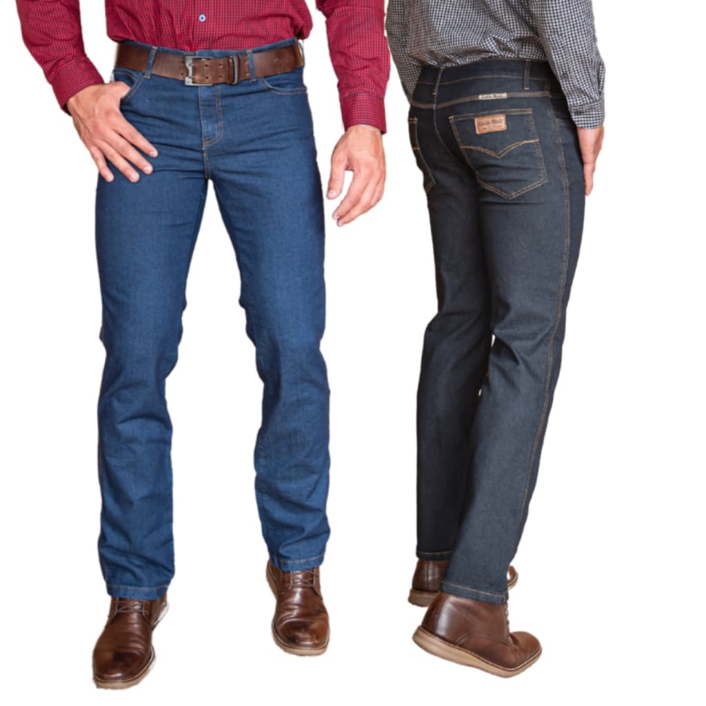 Kit com 2 Calças Jeans Masculina Confortável Modelagem Reta Lycra Básica Trabalho Serviço Ref: 916