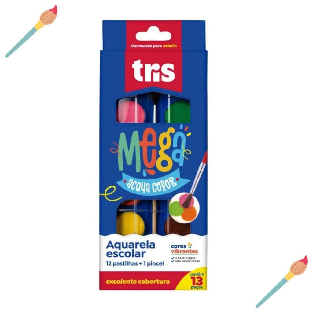 Aquarela Mega Acqua Color Estojo Com 12 Cores - Tris