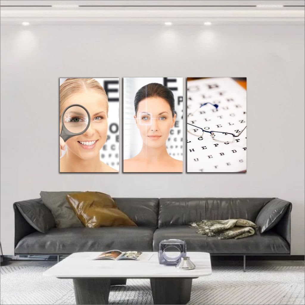 Kit Quadros Decorativos 3 peças Oftalmologia Olho Consultório Clínica oftalmo óculos