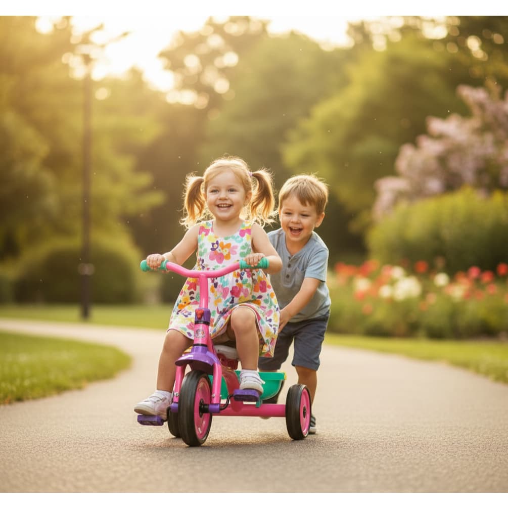 Triciclo  Rosa  com Pedal Unitoys  Brinquedo Infantil Aventura  Assento Ajustável Leve & Resistente