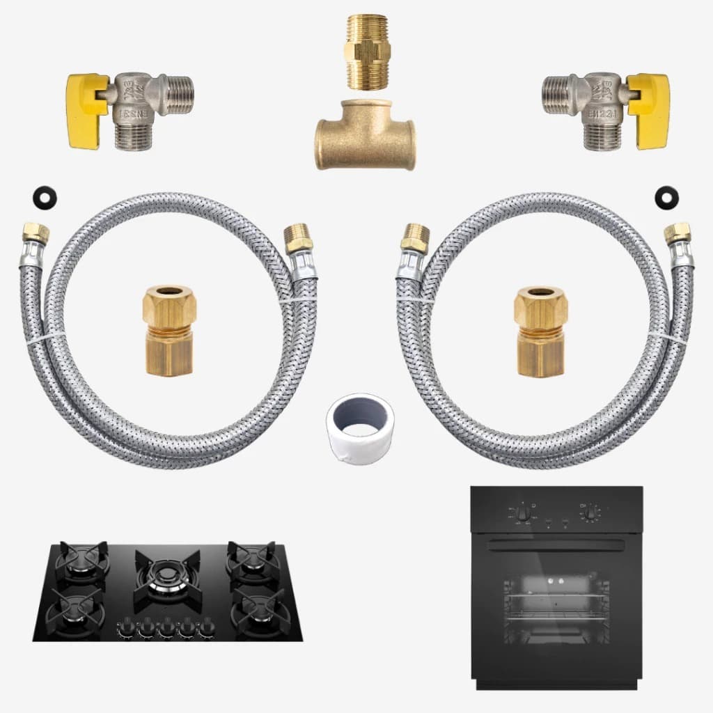 Kit Duplo Cooktop Forno Fogão Mangueiras 1,50mt Dupla Instalação Gás Encanado Gn Glp
