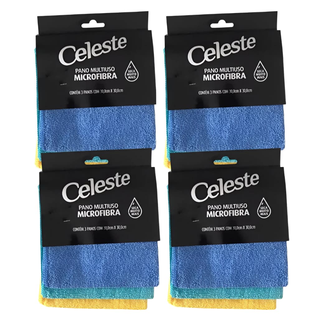 Pano Microfibra Multiuso Não Risca | Absorve 30x30 12 Panos Celeste