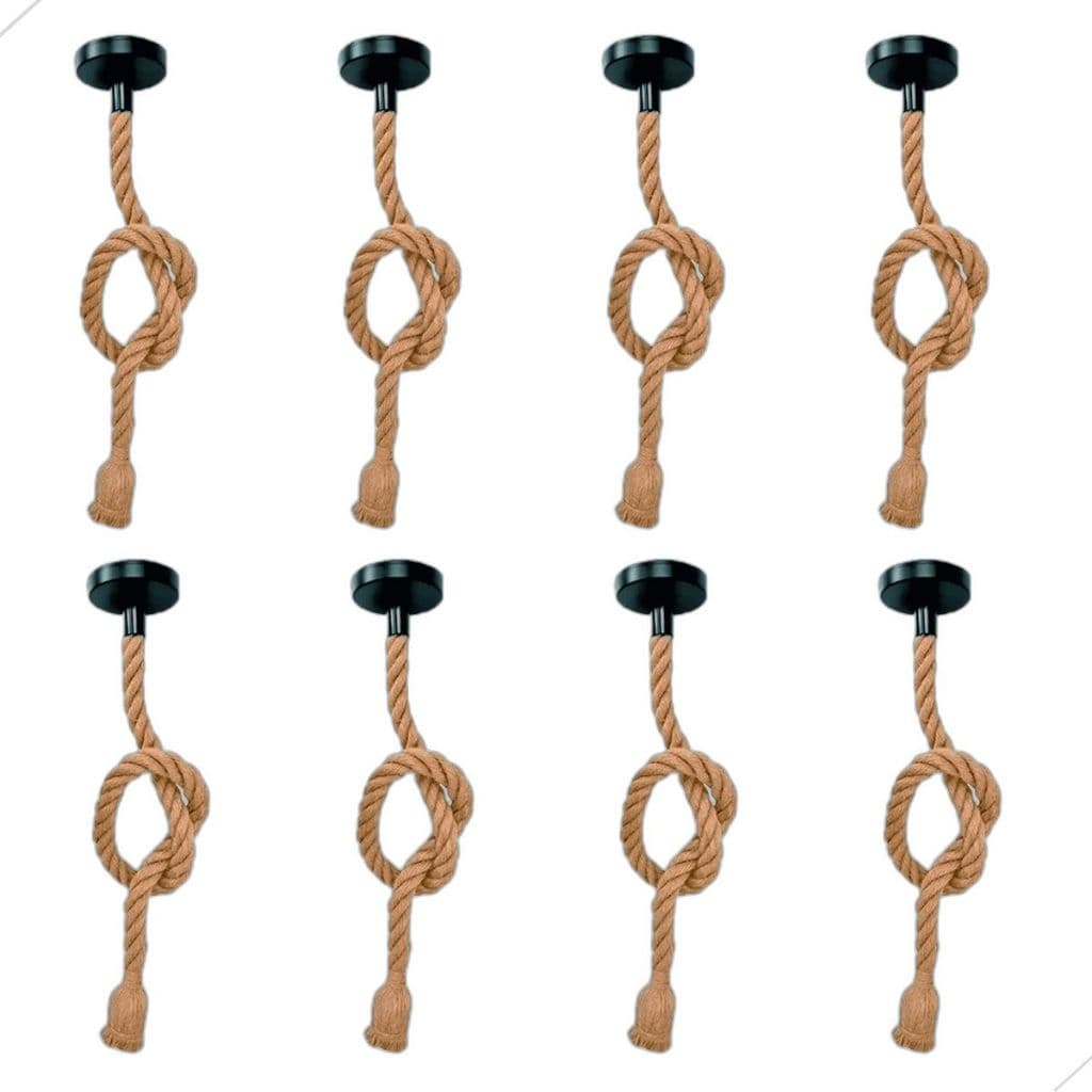 Kit 8 Pendente Corda Sisal 1 Metro Bivolt 110v 220v Vintage Rústico Decorativo Área Luminária Teto