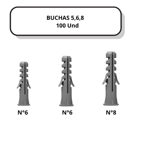 Kit 100 unidades buchas 5,6,8