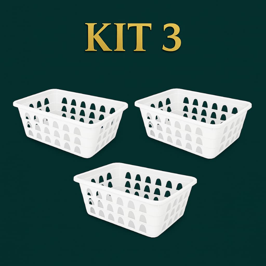 Kit 3 Cestos Organizadores Multiuso Branco 16x12x6Cm